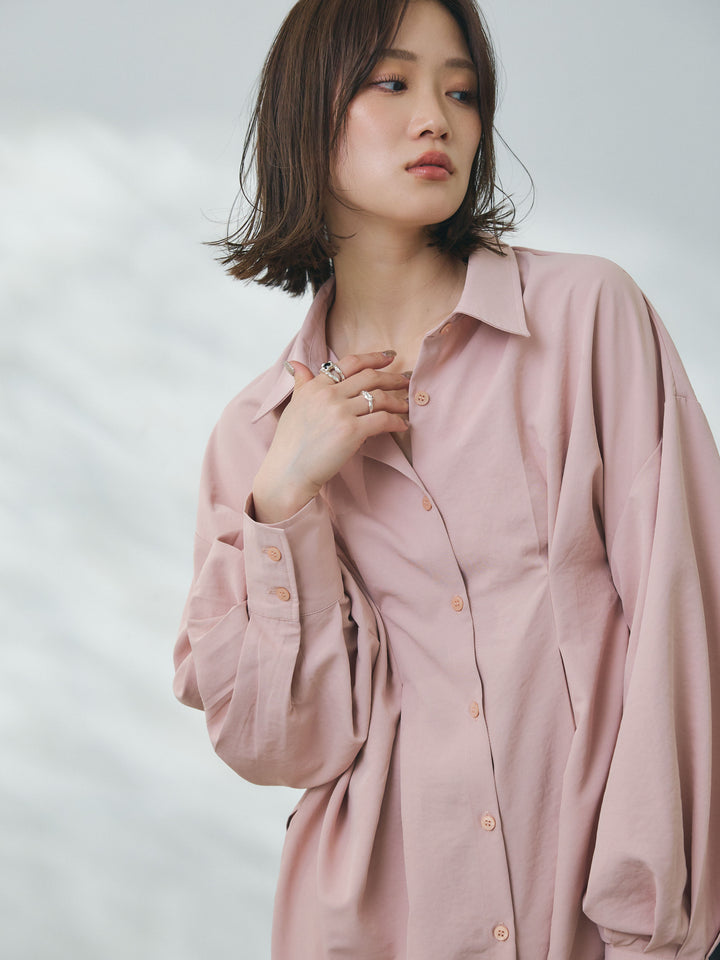 【Allure】[SET]合繊ウエストタックシャツ+ボタニカルプリントイージーパンツ(2set)