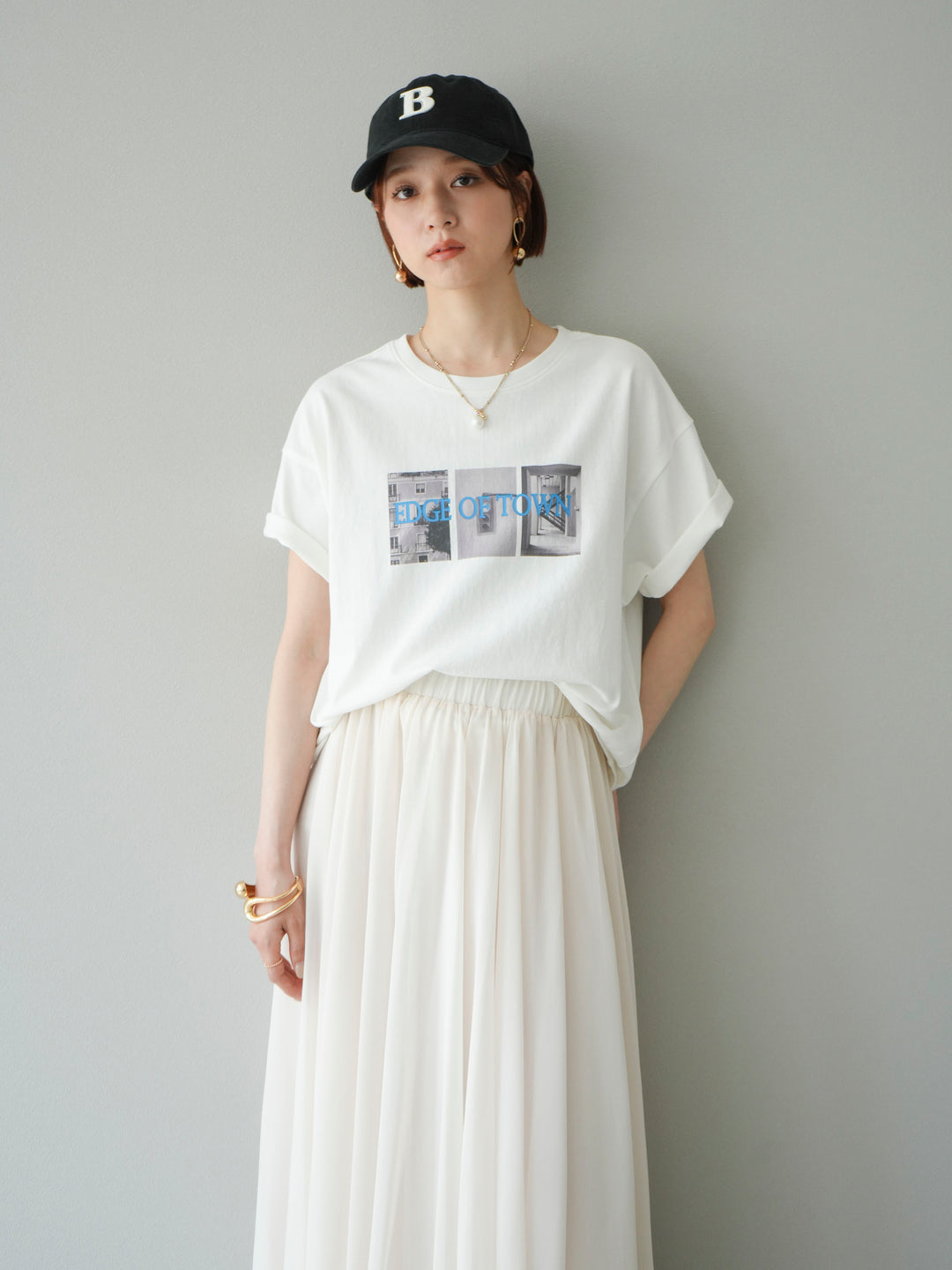 [SET]ネオンロゴコラージュフォトプリントオーバーTシャツ+シフォンフレアスカート(2set)