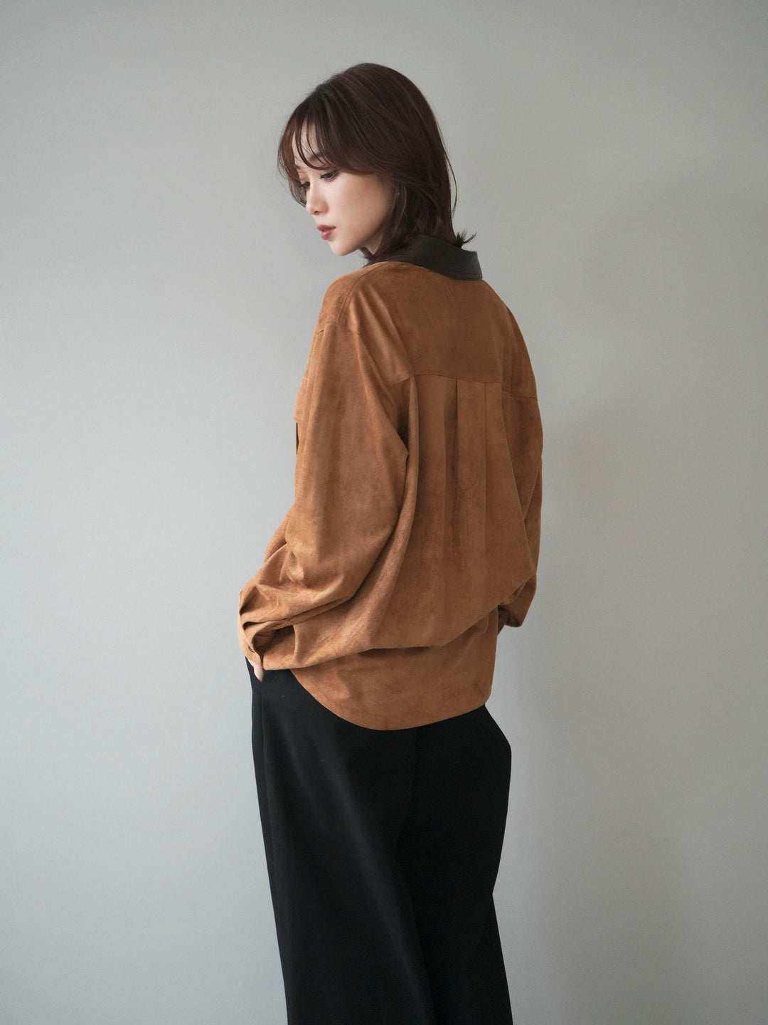 [予約]レザー襟スエードシャツ/camel