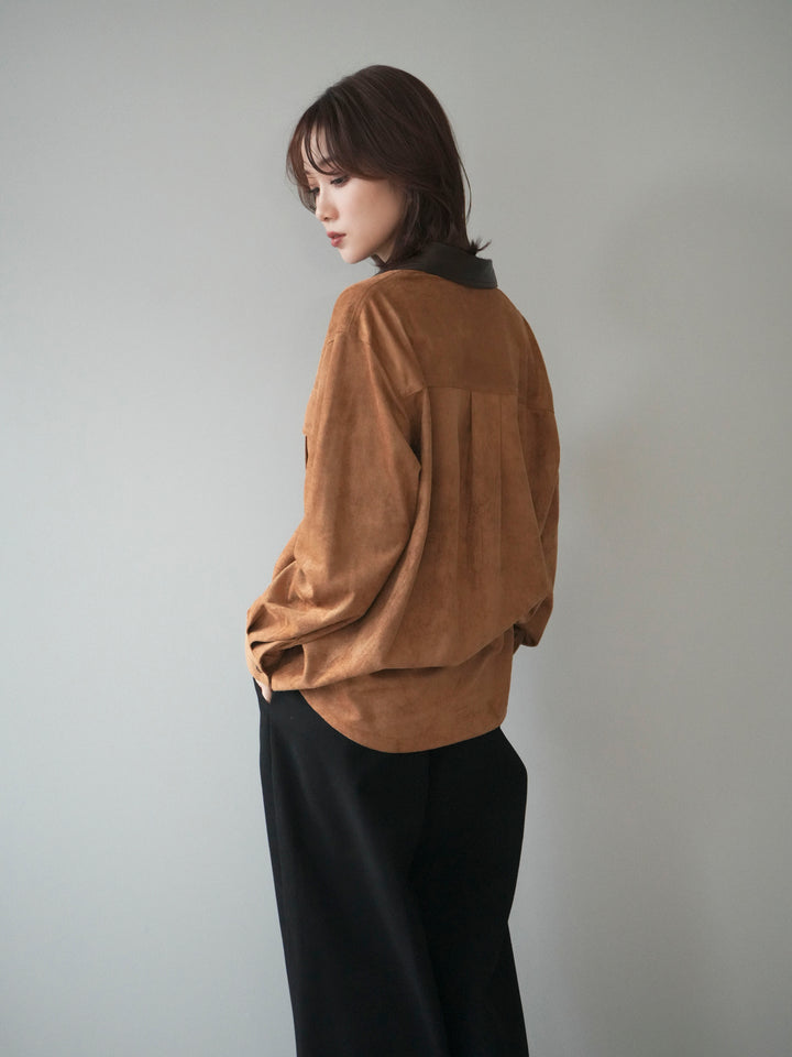 [予約]レザー襟スエードシャツ/camel
