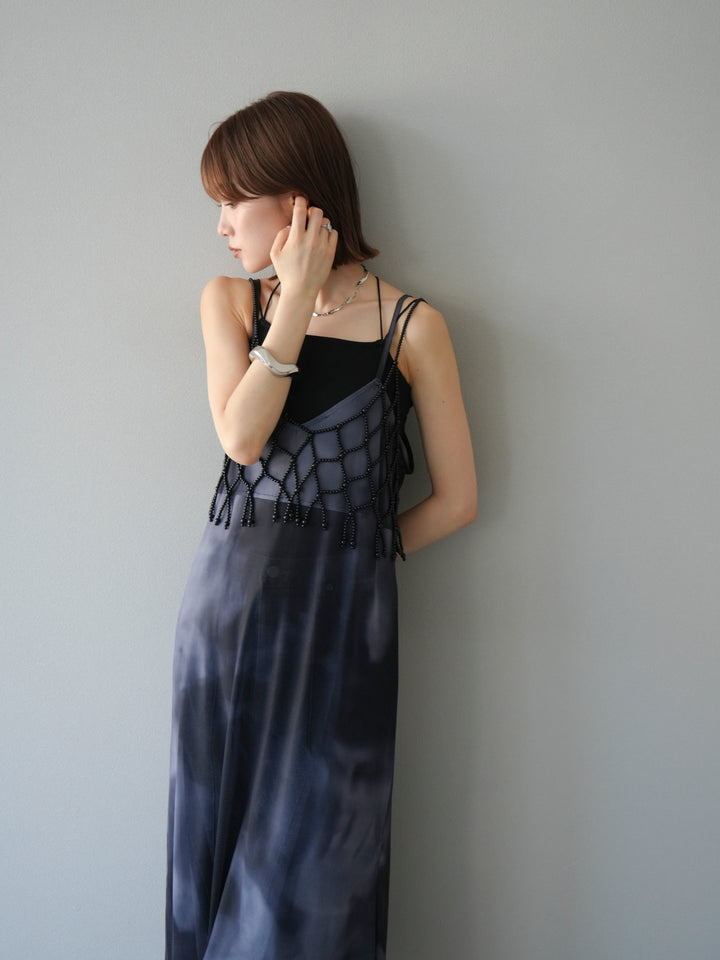 [予約タイダイ柄シアーキャミワンピース/モノトーン