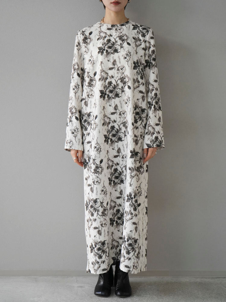 [Pre-order] Flower Print Narrow Long Dress/Off-White