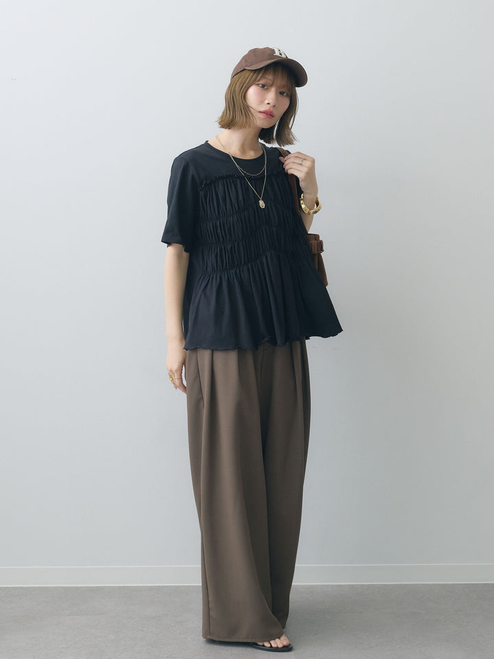 [SET]クールタッチシャーリングTEE+クレープデシンタックワイドパンツ(2set)