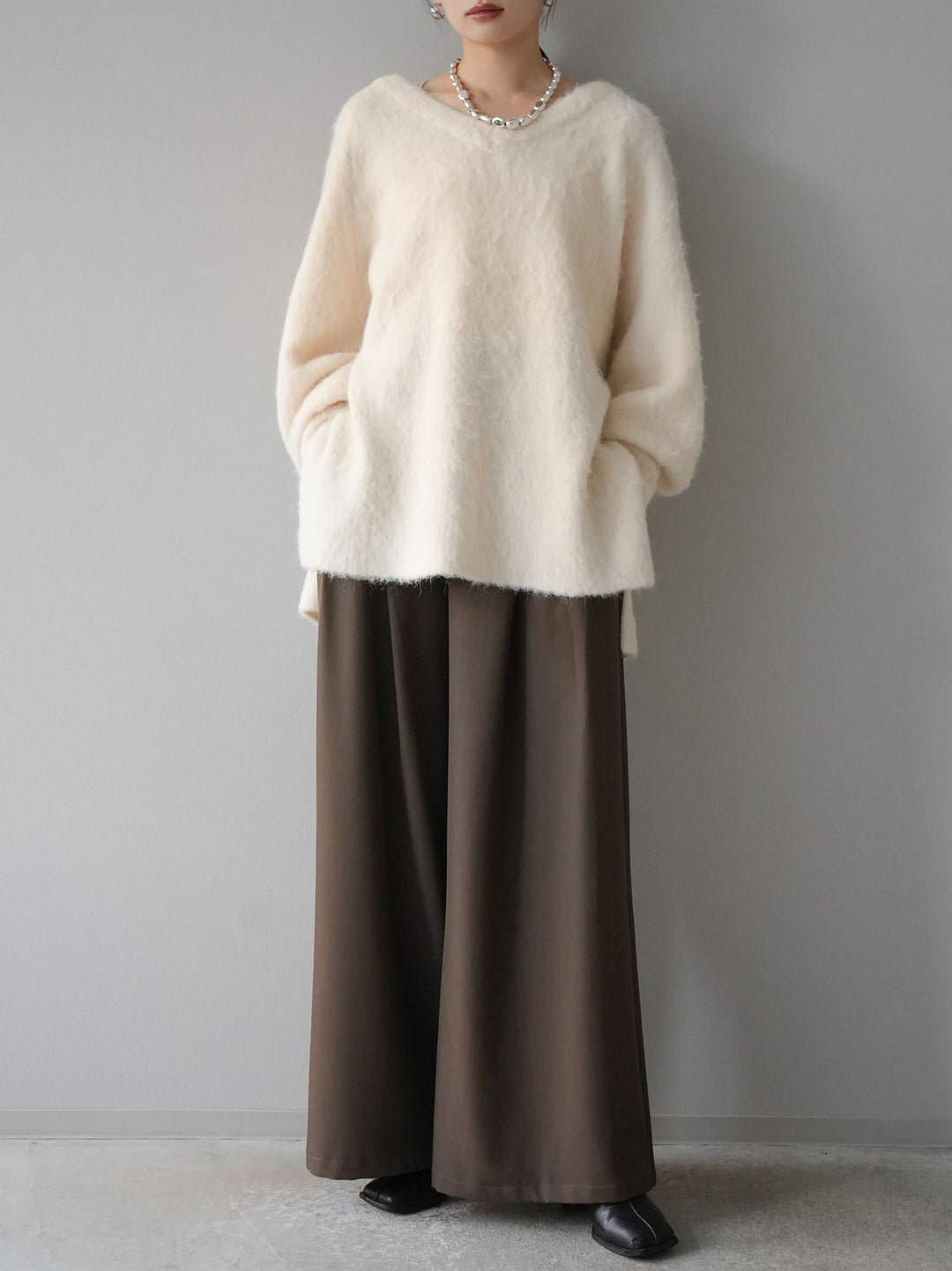 [予約]Vネックオーバーモヘアニットプルオーバー/アイボリー