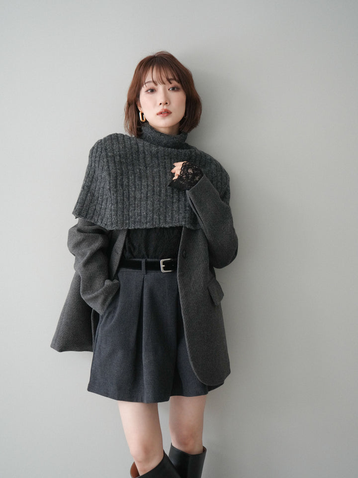 [20%オフ]ケープ付ノーカラージャケット/charcoal