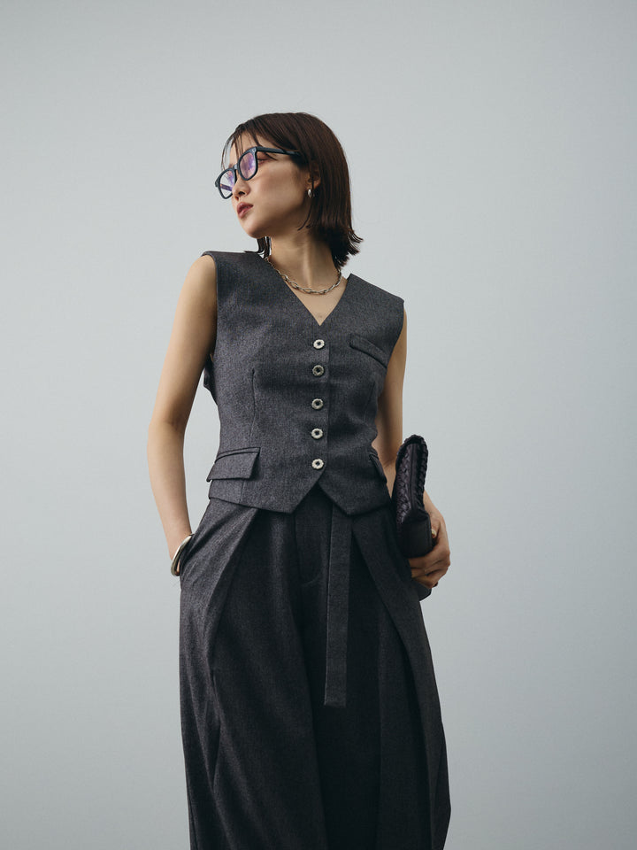 [SET]フラワーモチーフレースアップジレ＆ベルト付ワイドパンツSET UP(2set)