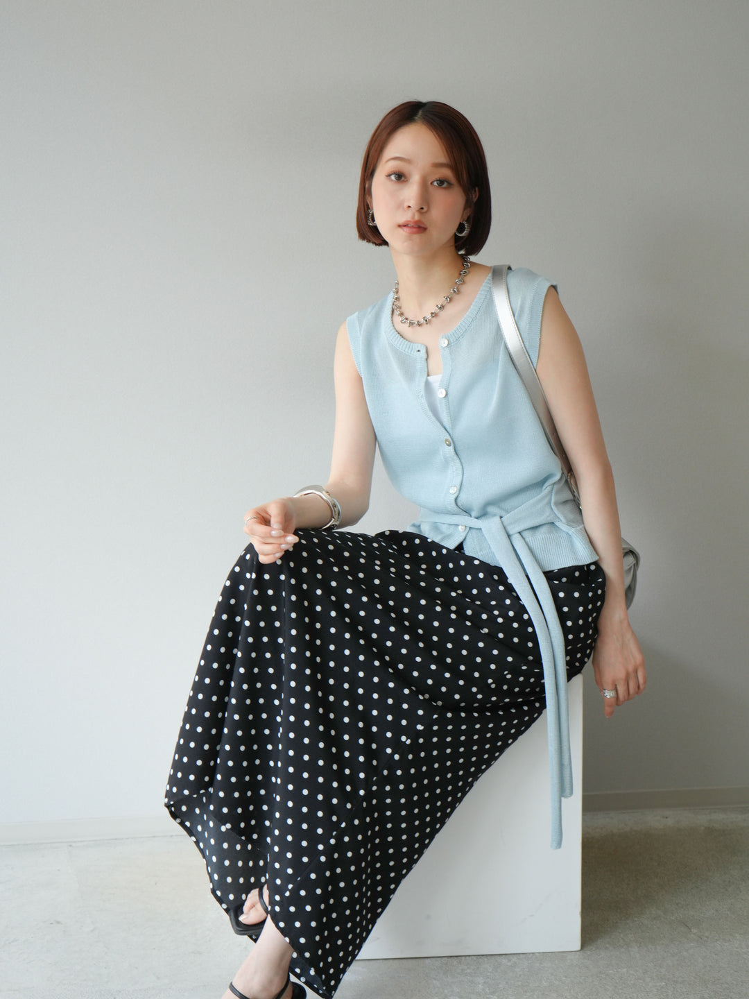 [予約]ウエストベルトニットベスト/ブルー