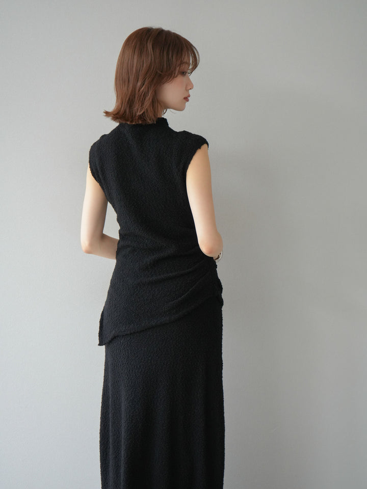 [套裝] 珠地佈針織無袖上衣 + 珠地佈針織I字裙 (2套)