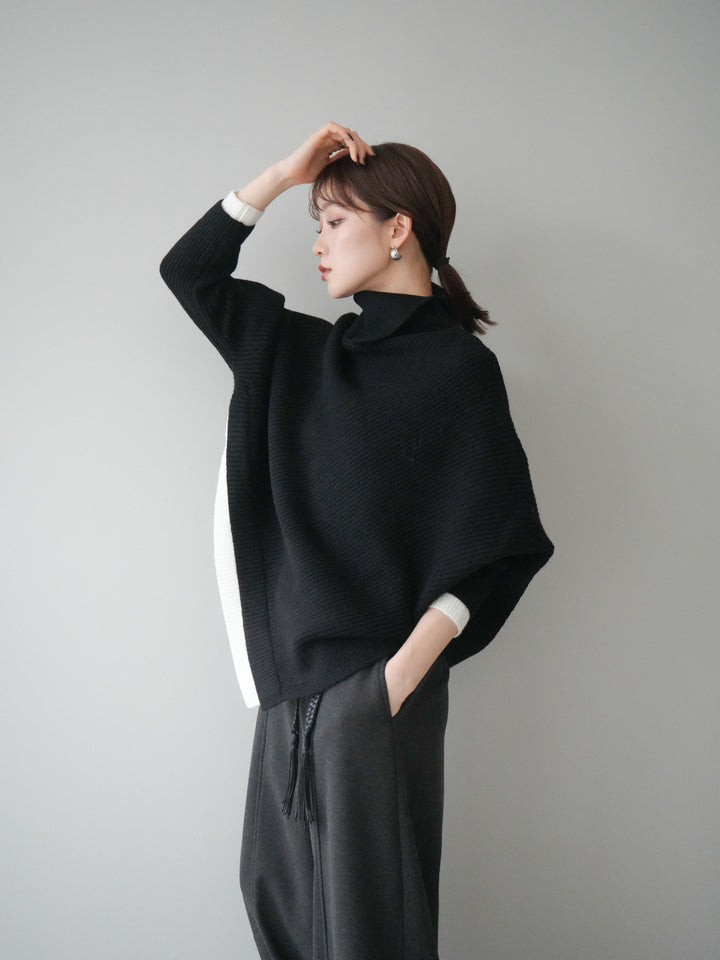 [予約]配色アシンメトリードルマンニットプルオーバー/black