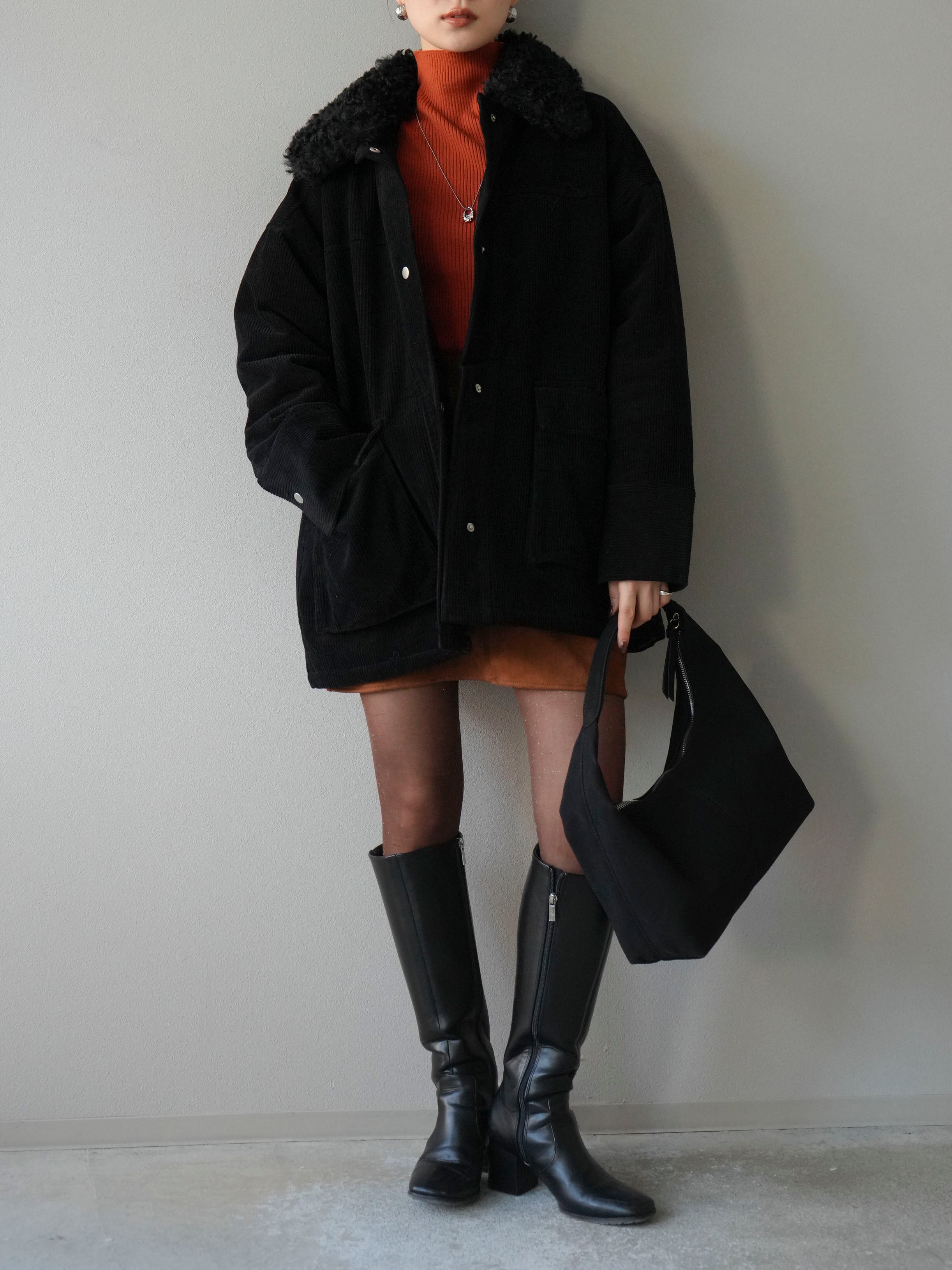 予約]コーデュロイボア襟フライトジャケット/ブラック – Lumier