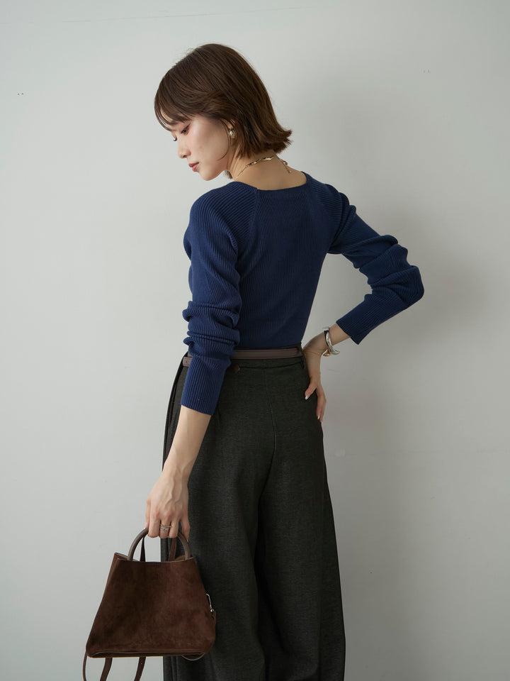 [予約]スクエアネックリブニットトップス/navy