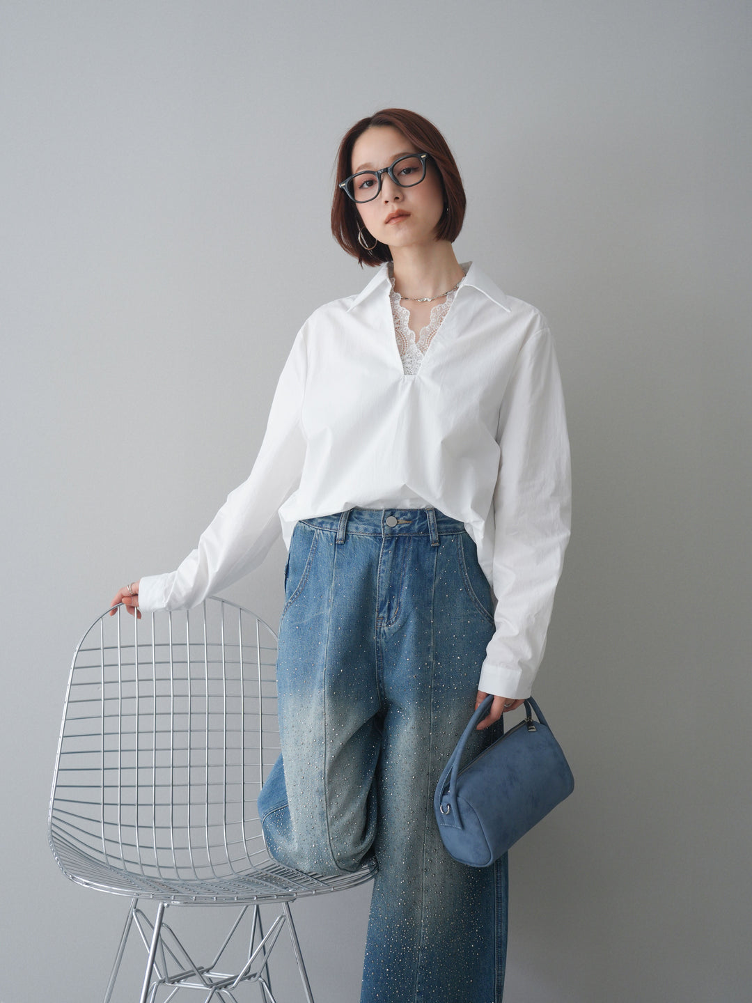 [SET]レースネックスキッパーブラウス+選べるアクセセット(2set)