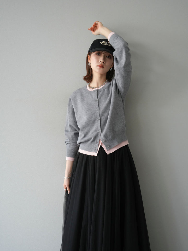 [SET]配色レイヤードカーディガン+チュールボリュームスカート(2set)