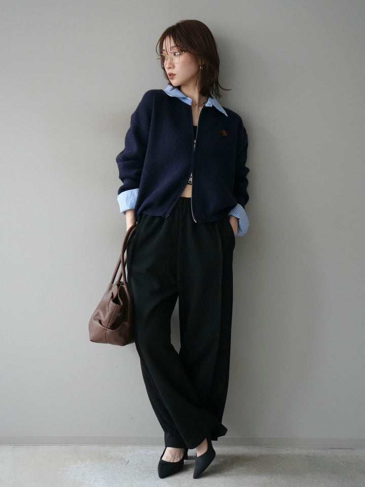 [SET]ストライプシャツレイヤードZIPニットカーディガン+2WAYデザインスウェットパンツ(2set)