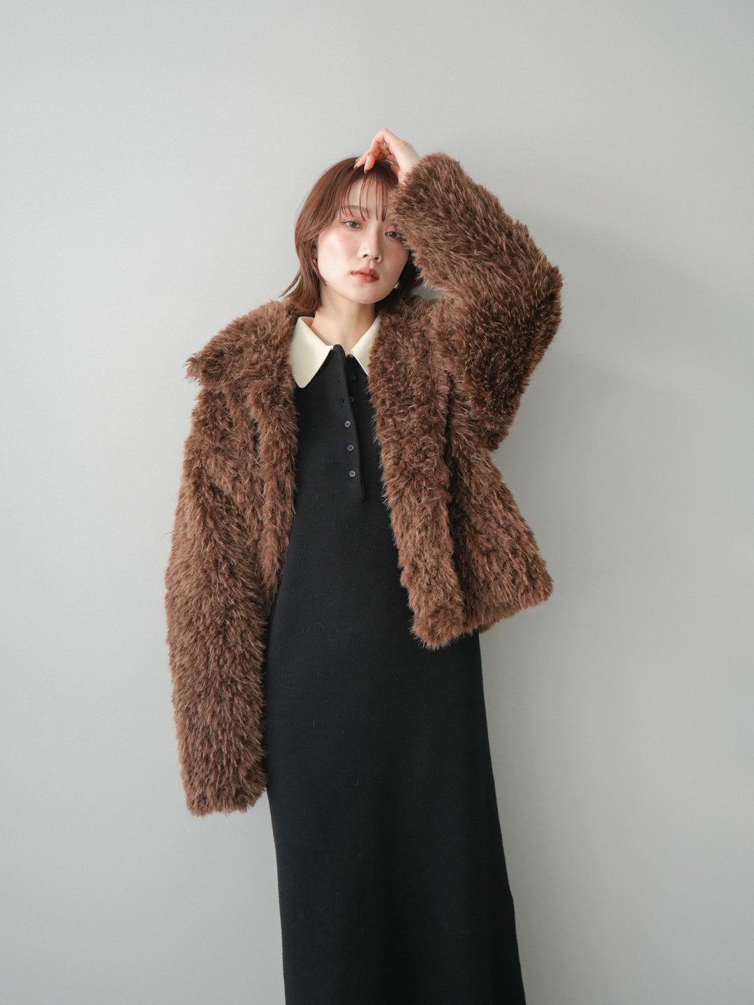 [予約]配色ポロニットワンピース/black