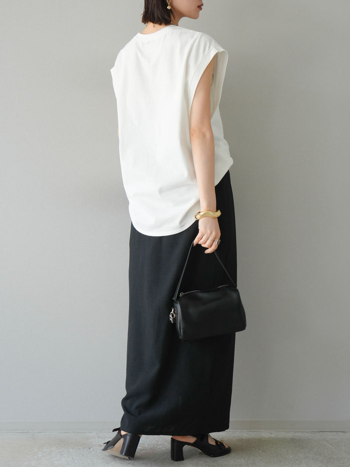 [予約]リネンライクZIPスリットタイトスカート/ブラック