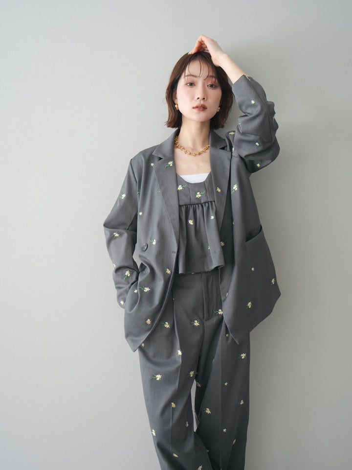 [予約]フラワー刺繍テーラードジャケット/gray