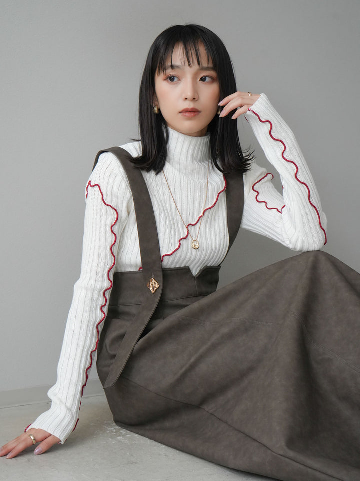 【預購】色彩協調柔和高領針織上衣/象牙色