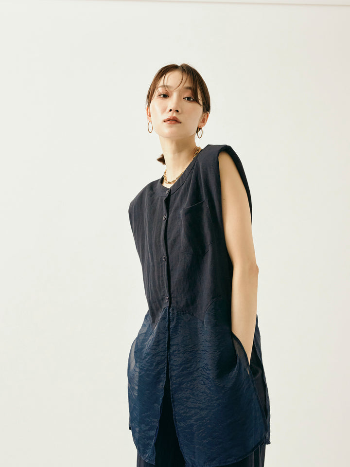 [SET]オーガンジーヘムブラウス＆ワイドパンツSET UP(2set)