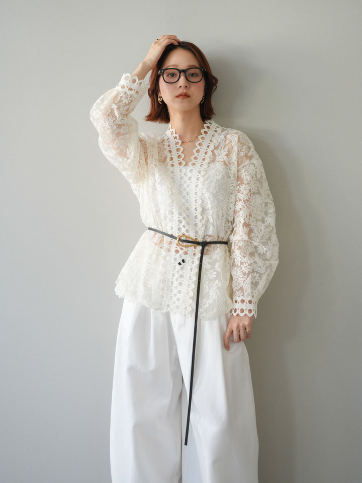 [予約]カットワークレースシアーブラウス/white