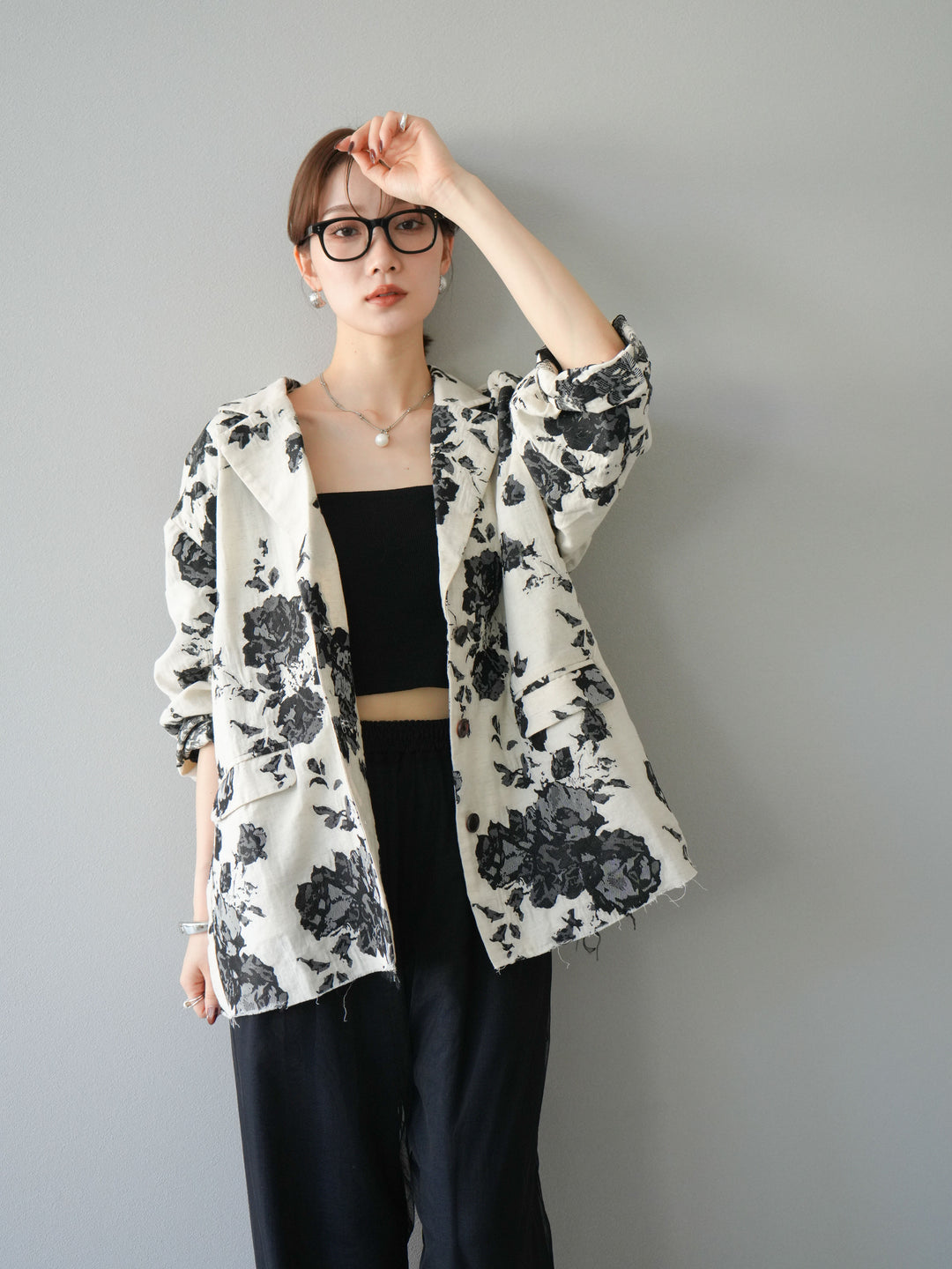 [予約]ジャガードカットオフジャケット/ブラック