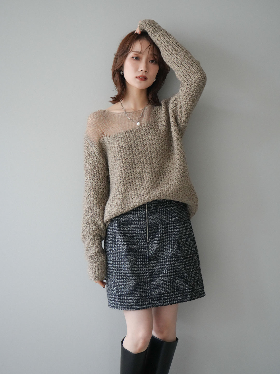 [予約]ダメージデザインニットプルオーバー/greige
