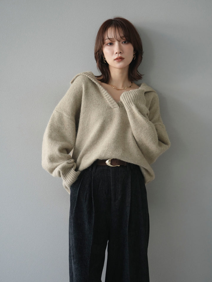 [予約]スキッパーニットプルオーバー/beige