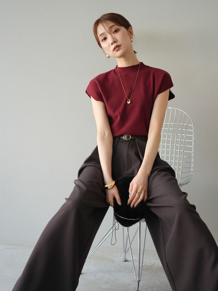 [予約]プチネックフレンチニットトップス/レッド