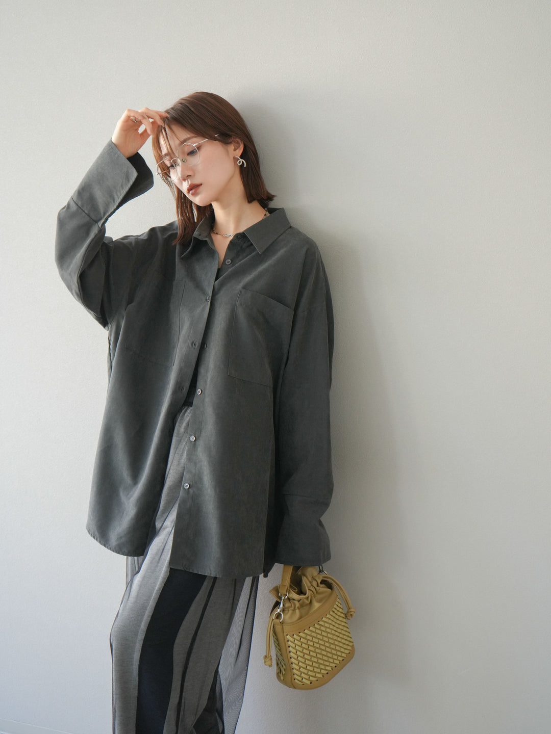 [予約]スエードライクBIGカフスオーバーシャツ/チャコール