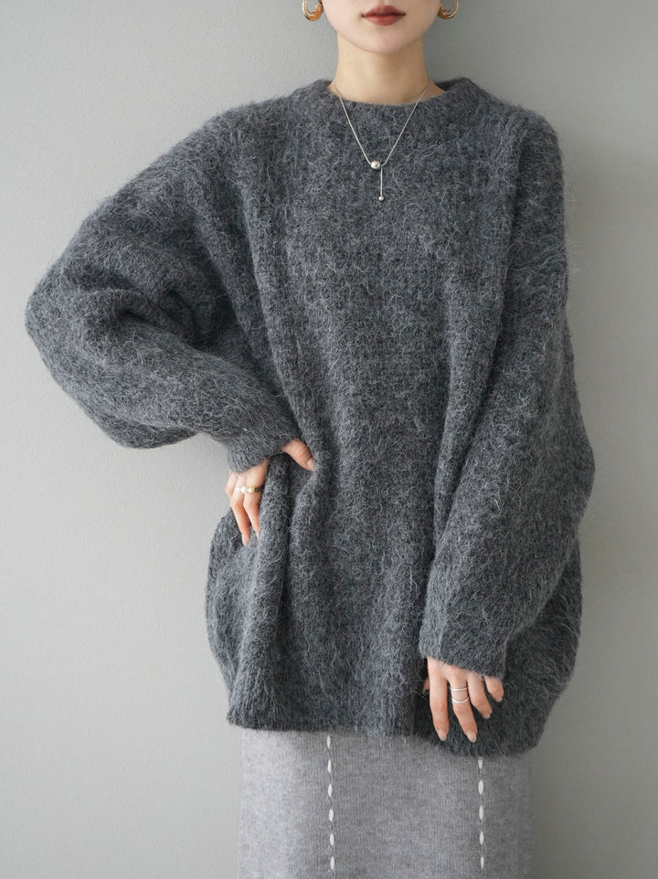【預訂】混紡毛感針織套頭衫/炭灰色