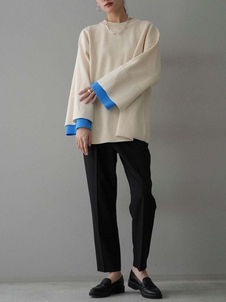 [Pre-order] Color-blocked sleeve Milano rib knit pullover/ivory