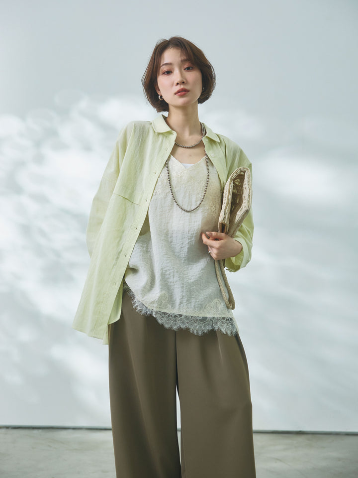 【Allure】[SET]スプリングスラブワイドシャツ+エステルツイルタックワイドパンツ(2set)