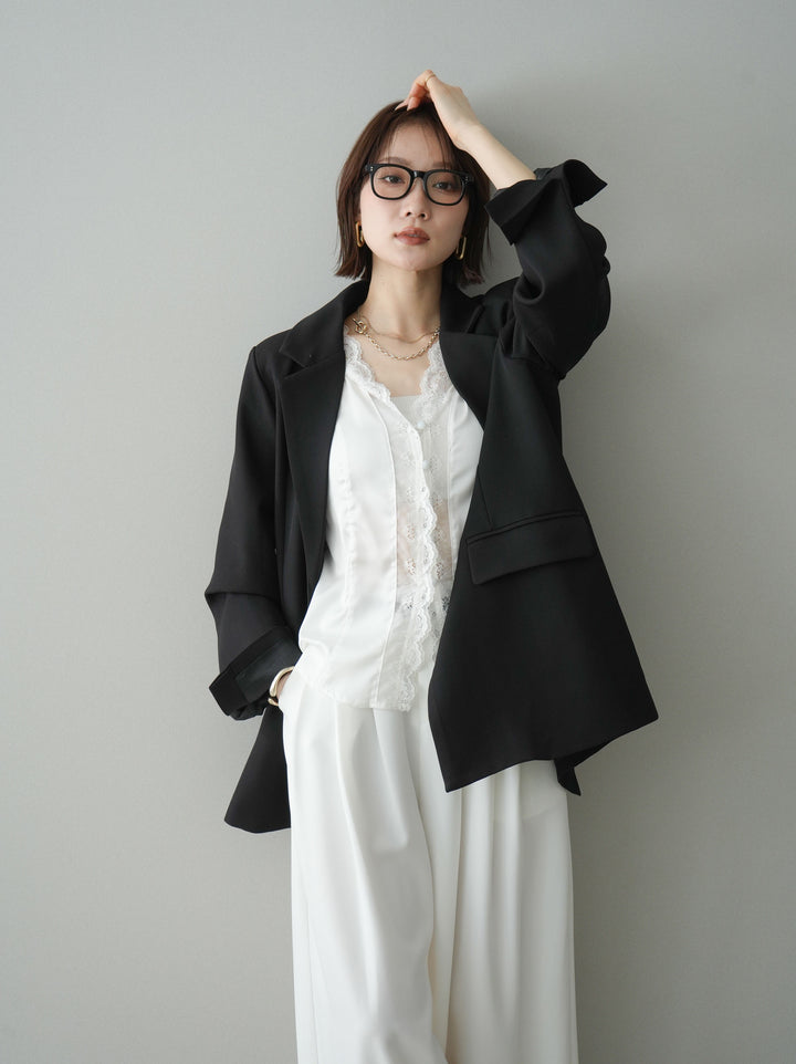 [SET]バックスリットデザインジャケット+ノースリサテンレースキャミソール(2set)
