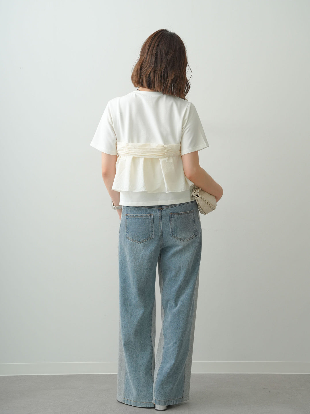 [SET]ナイロンドッキングツイストTEE +デニム切替スウェットパンツ(2set)