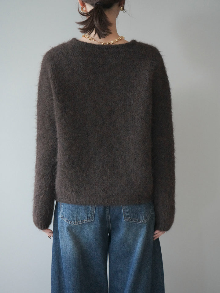 [予約]キーネックシャギーニットカーディガン/brown