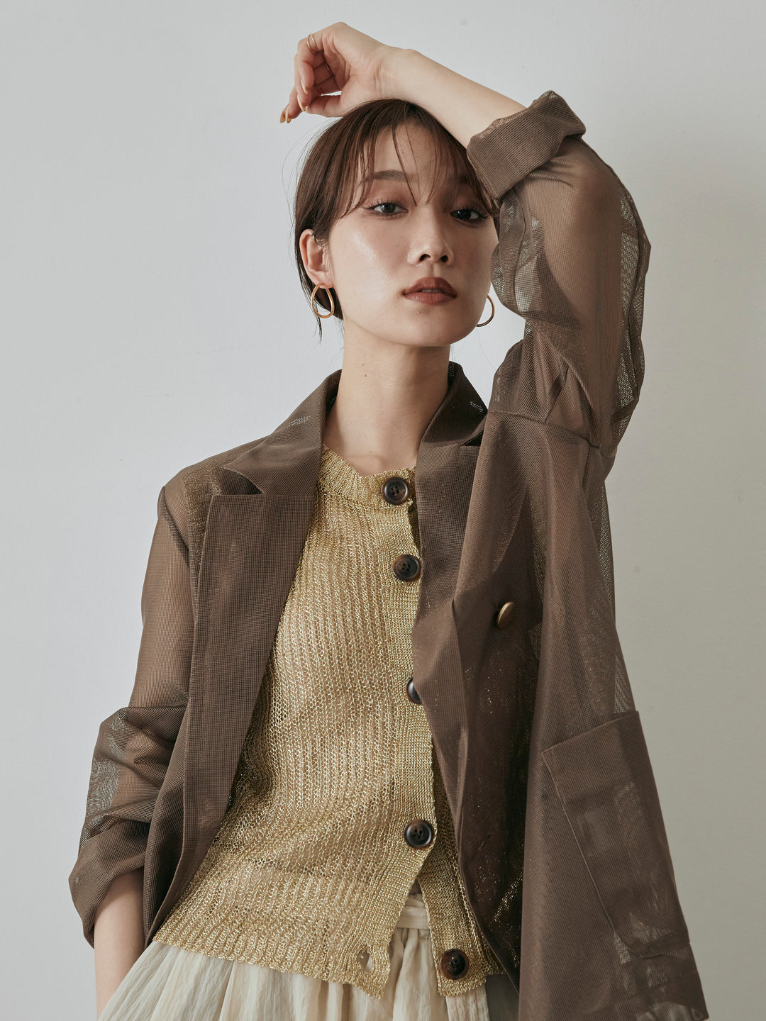 [予約]メッシュテーラードジャケット/モカ