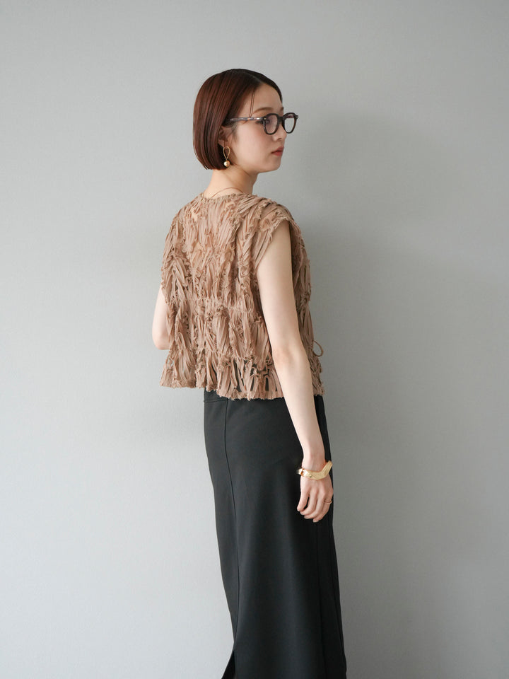 [SET]ジャガードレースリボントップス+スウェットロングスカート(2set)