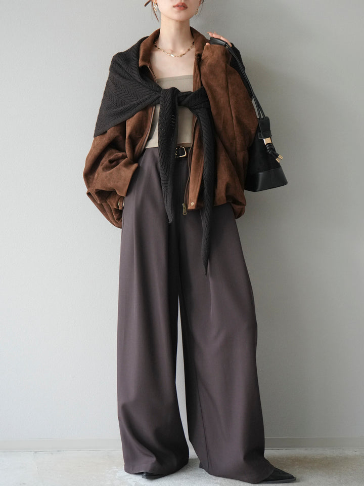 【預購】皮帶環設計寬褲/棕色