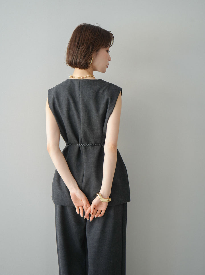 [SET]ベルト付ノースリーブトップス＆ワイドパンツSETUP