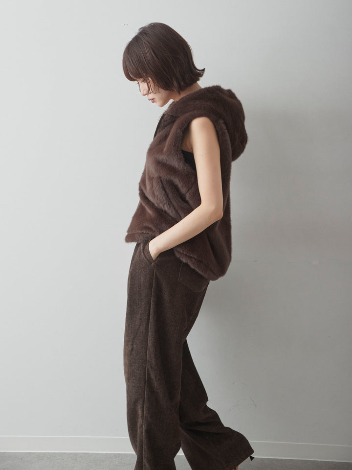 [予約]ファーフードベスト/brown