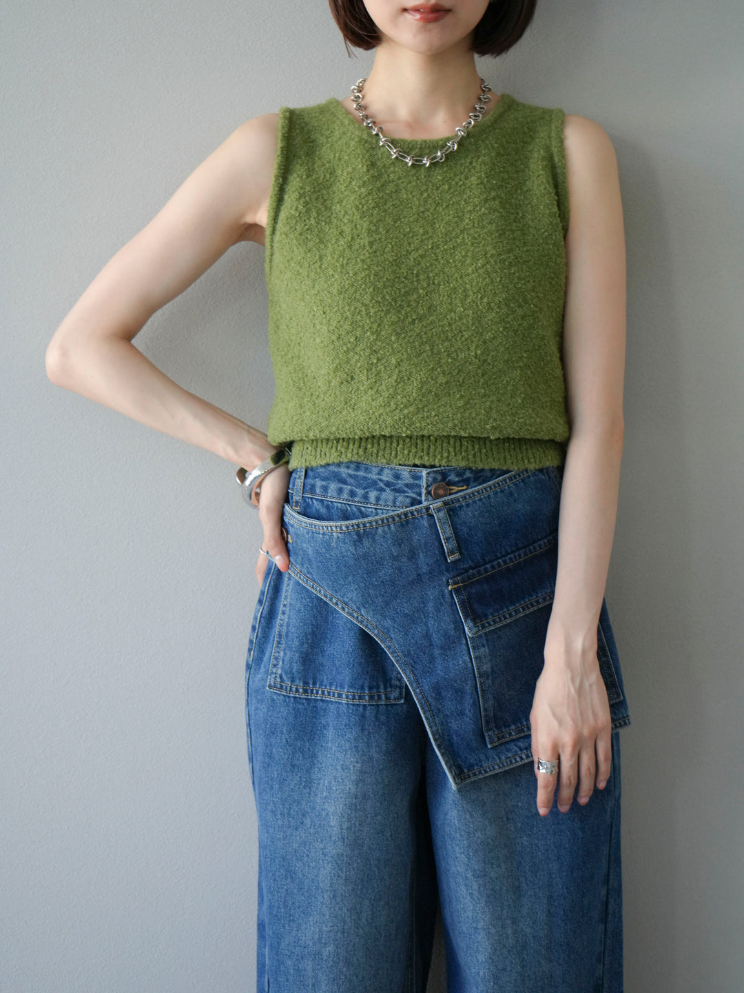 [予約]ブークレニットタンクトップ/グリーン