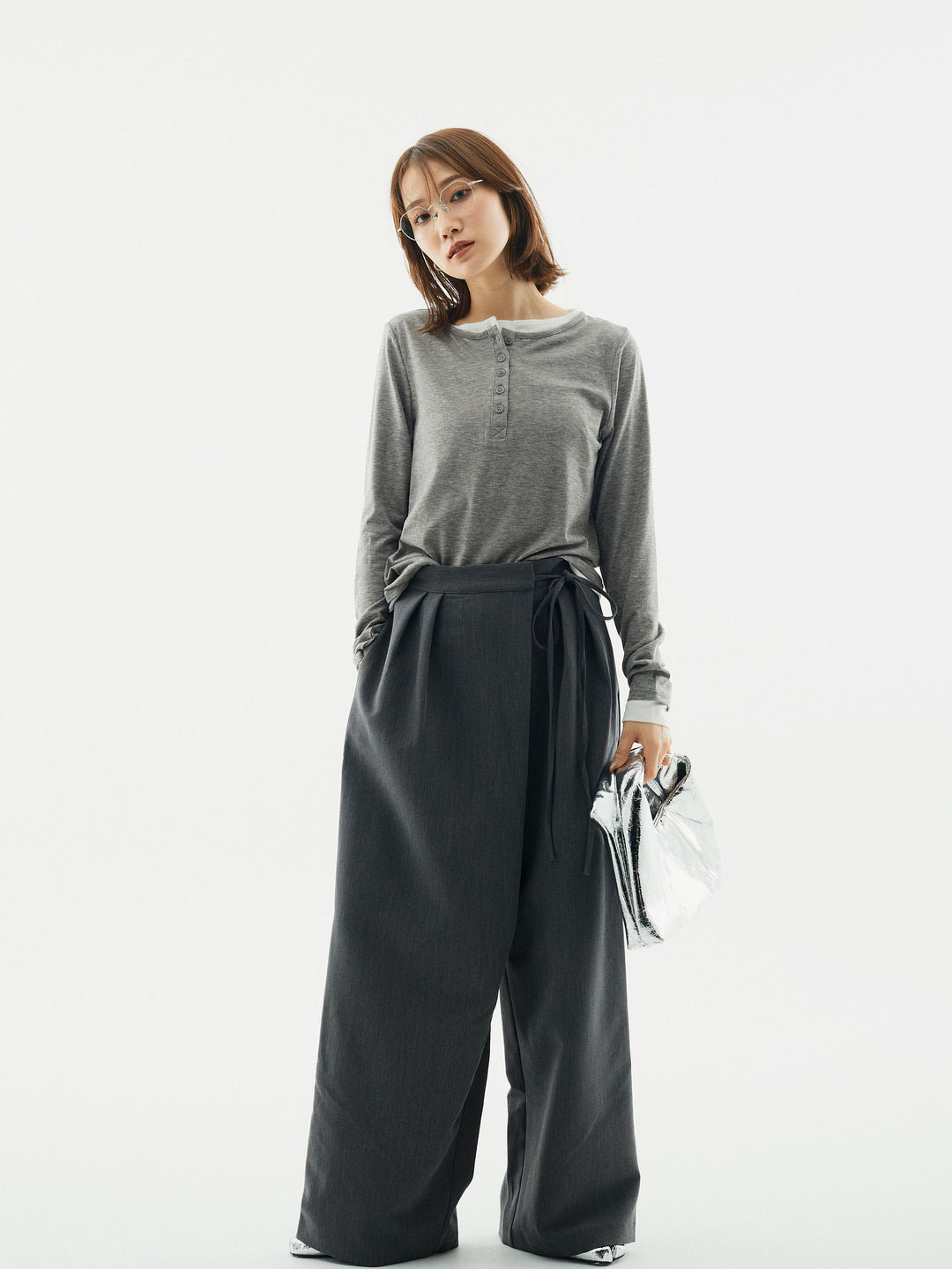 【Allure】[SET]配色レイヤードヘンリーネックトップス+配色レイヤードヘンリーネックトップス(2set)