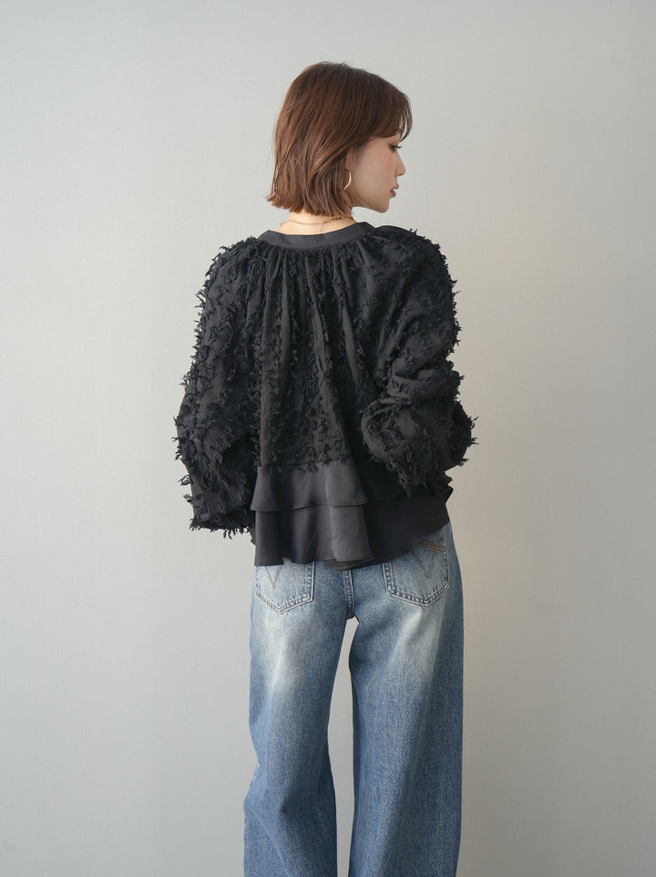 [SET]ジャガードぺプラムフリルブラウス+ジャガードぺプラムフリルブラウス(2set)