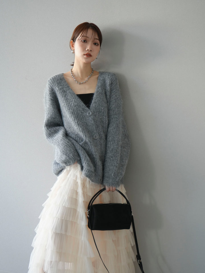 [予約]ウール混オーバーニットカーディガン/グレー