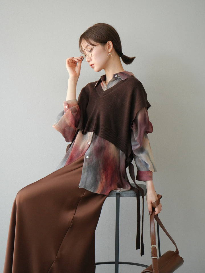 [予約]ニュアンス柄シアーシャツ/レッド