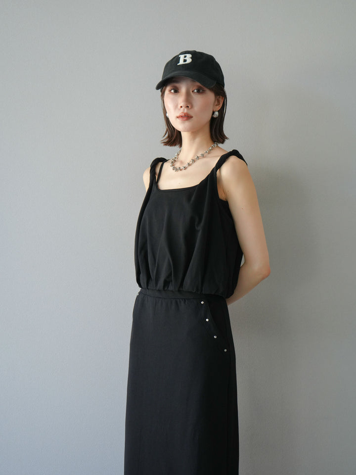 [SET]ミニ裏毛ツイストキャミバルーントップス＆Iラインスカート(2set)