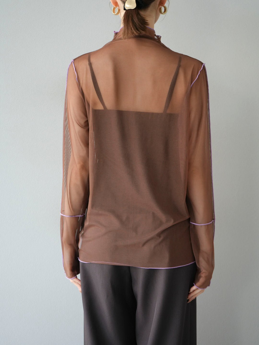 [予約]シアーパイピングカットソー/ダークブラウン×ラベンダー