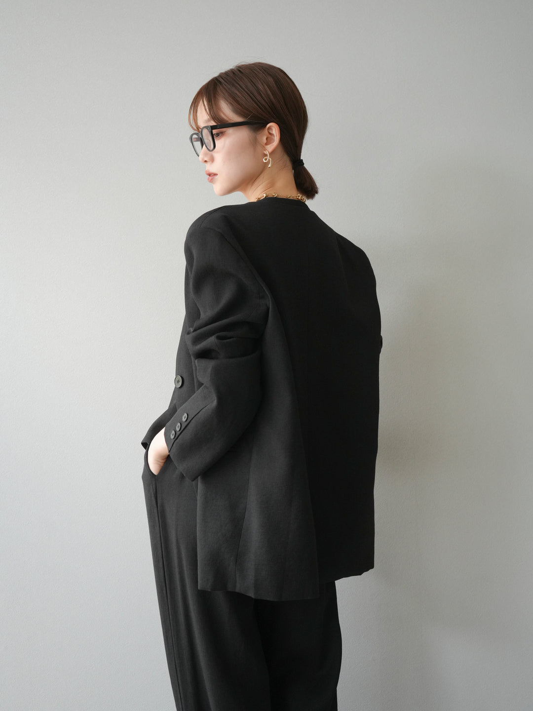 [予約]ノーカラーオーバージャケット/ブラック
