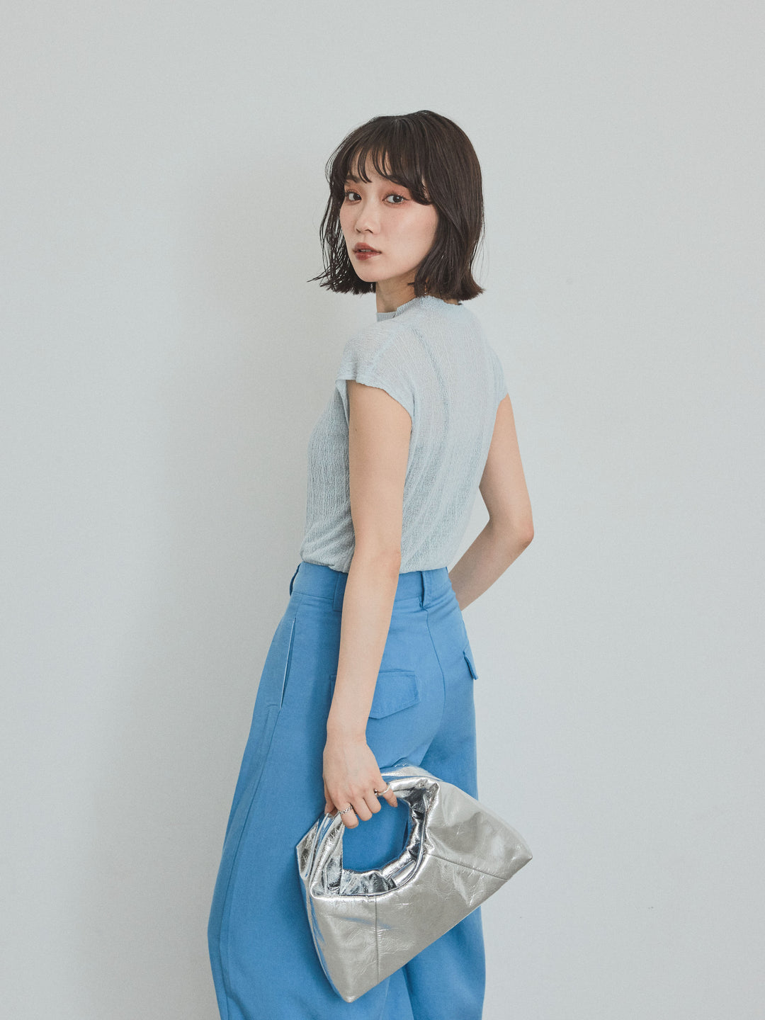 [SET]フレンチスリーブシアーニットトップス+フレンチスリーブシアーニットトップス(2set)