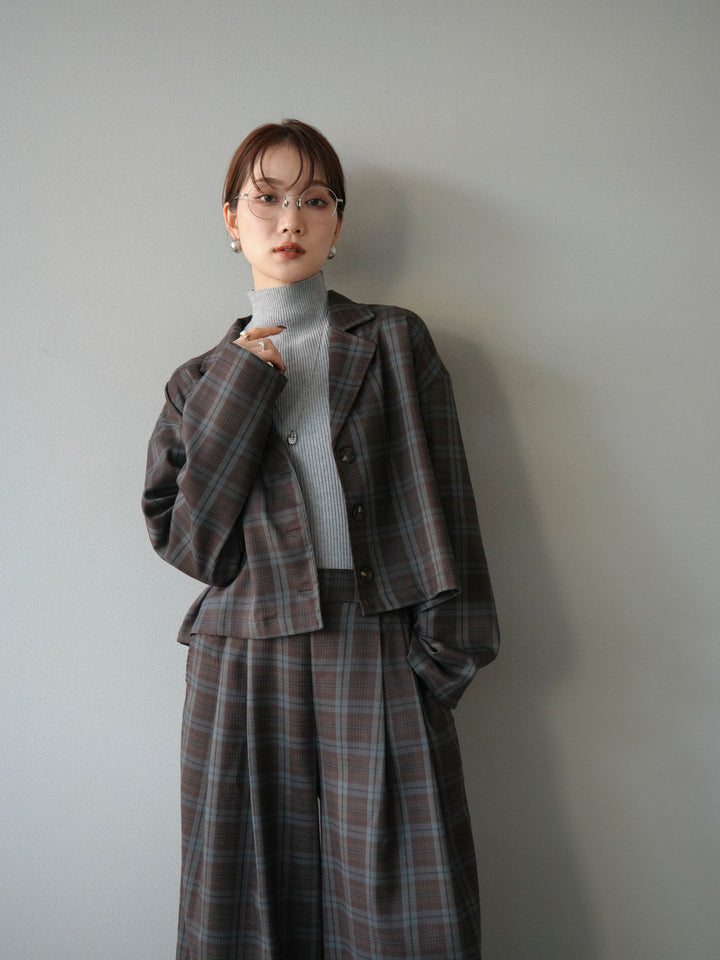 [SET] 格紋短外套+格紋休閒褲（2件組）